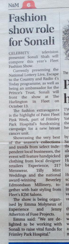 Looking good <a href="/fleetfashshow/">Fleet Fashion Show</a> in <a href="/FleetNandM/">Fleet & Yateley News</a>. You can get your tickets from <a href="/ExperienceInfo/">Experience Boutique</a> in Fleet.
