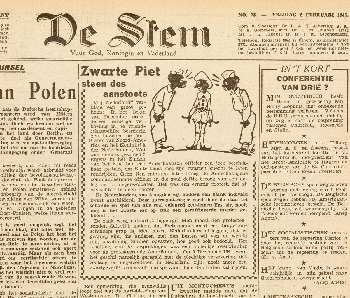 Opmerkelijk krantenartikel in De Stem van 2 februari 1945: "Zwarte Piet, steen des aanstoots." #zwartepiet