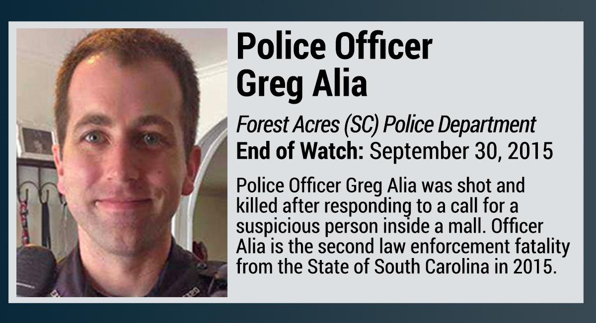 Officer Gregory Alia killed by #blacklivesmatther South Carolina