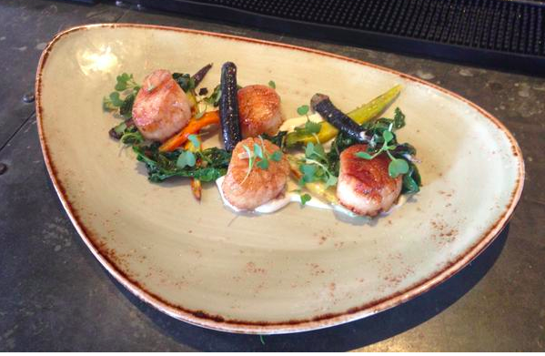 New Fall dish from <a href="/DriceSlate/">Dominic Rice</a>: DIVER SCALLOPS, parsnips, swiss chard, grilled carrots.