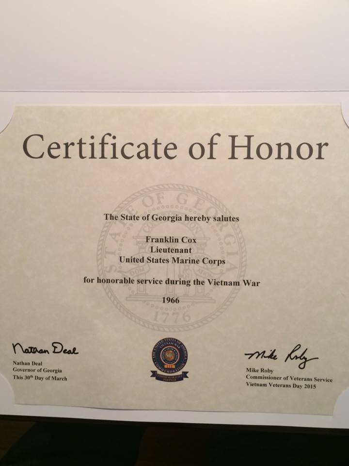 Was just presented this award by Joe Galloway, author of "We Were Soldiers Once and Young."