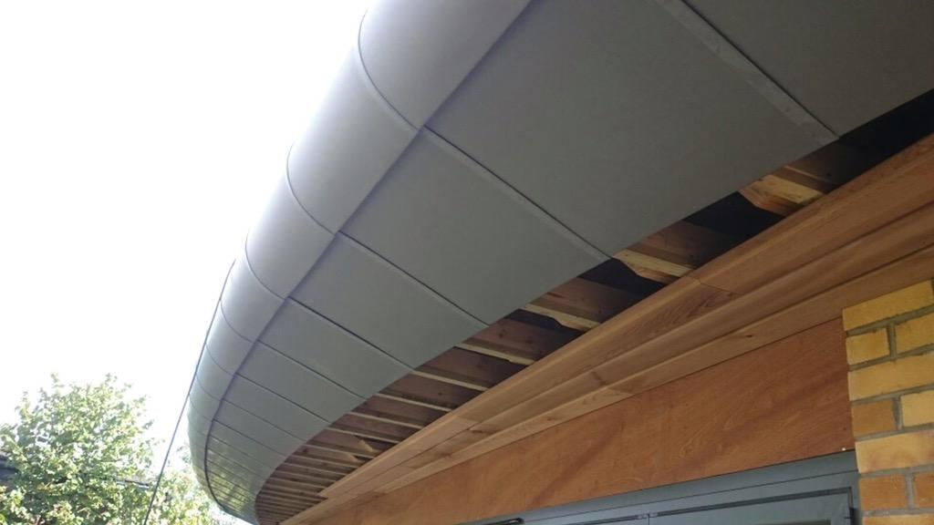 Bullnose fascia / soffit to domestic property near York installed in VM Zinc Quartz Plus <a href="/VMZINCUK/">VMZINC</a> <a href="/FTMRC/">FTMRC</a> #zinc