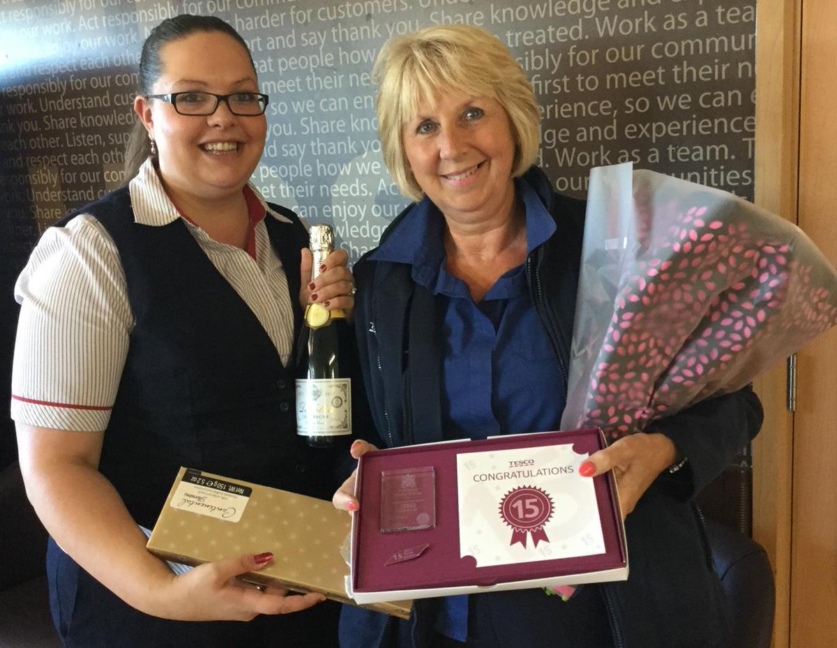 Well done Shirley, having completed 15 years service with Tesco. Congratulations.