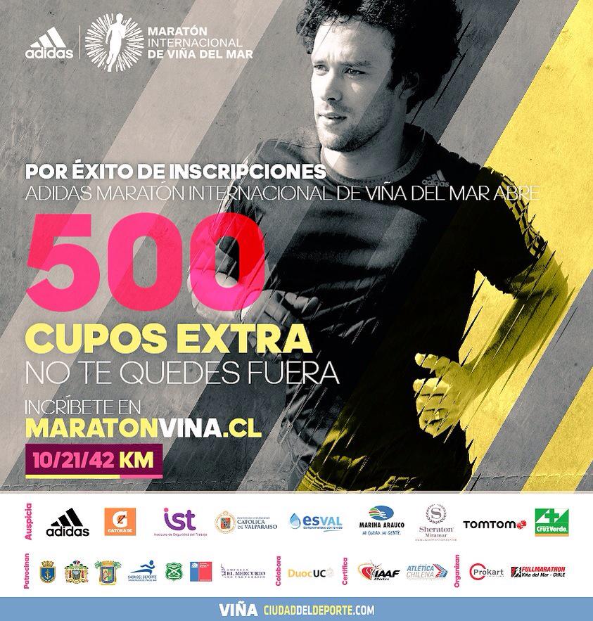 42kFullmarathon's tweet photo. Puedes tener más info tb en http://t.co/vCCIpkUOYy 500cupos extras para #AdidasMaratonViña http://t.co/Jh0duxvHTD