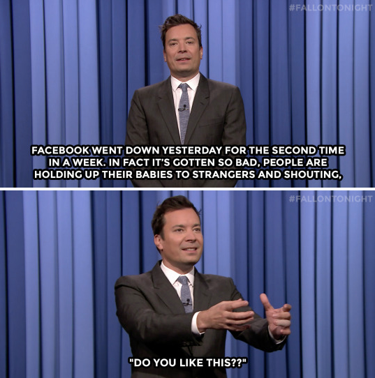 iamtarawilder's tweet photo. I love this! #facebook #facebookdown #facebookbackup @jimmyfallon #socialmedia http://t.co/g284NjXJh6