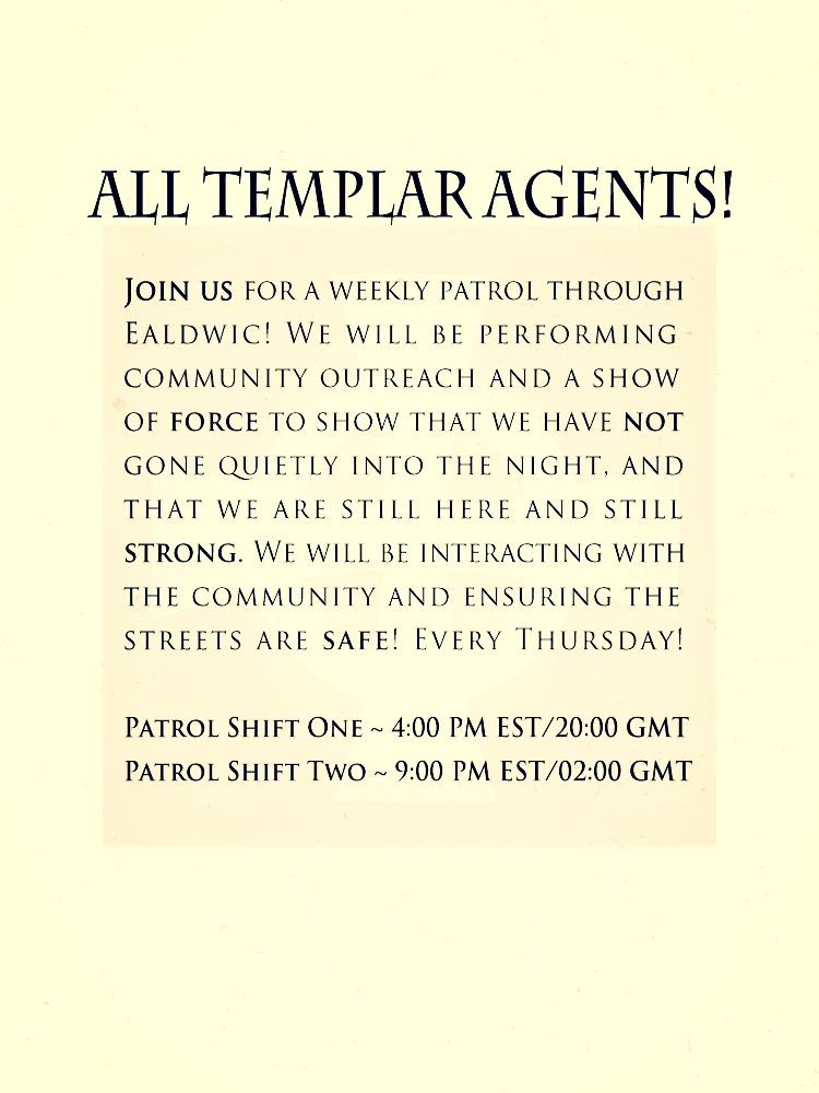 SecretWorldRP's tweet image. Templar Patrols in Ealdwic TODAY 4  and 9 PM US EST ask in /templar for a meetup tsw-rp.com/forum/page/1/m…