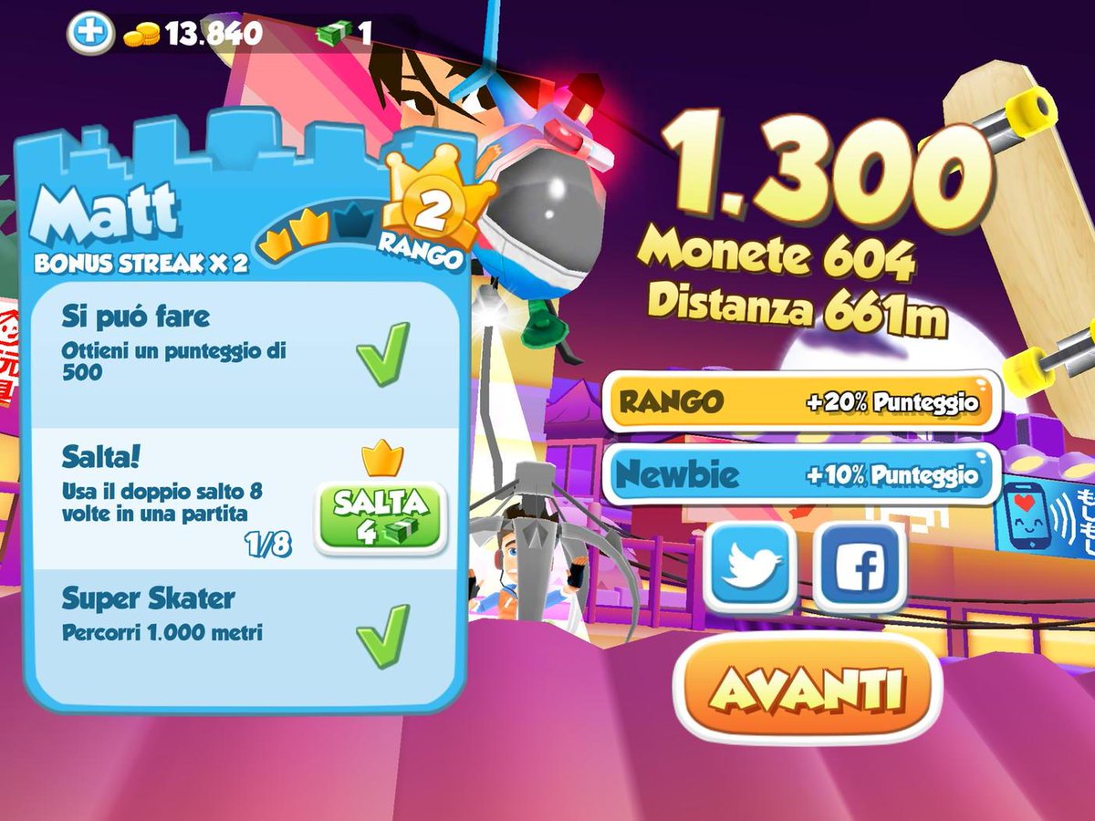 Ho appena ottenuto un punteggio di 1300 con Matt usando la tavola Woody #SkylineSkaters smarturl.it/skylineskaters…