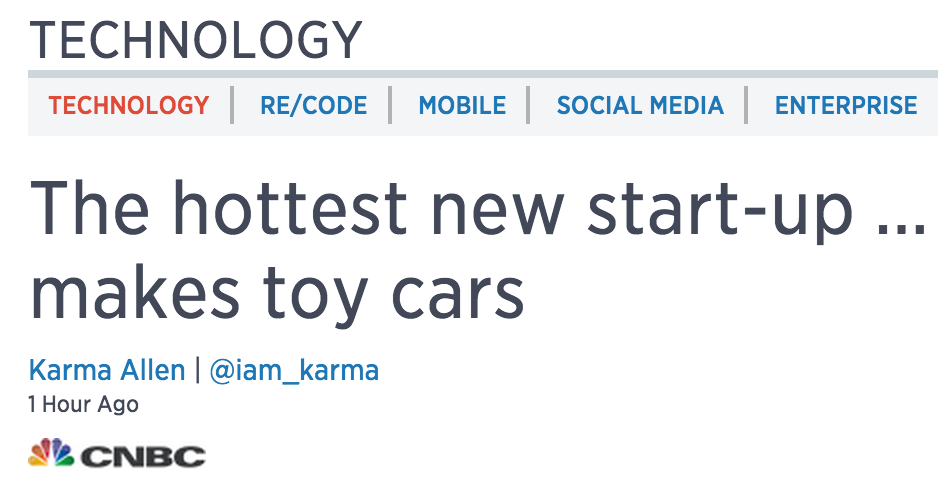 Cannybots's tweet photo. According to @CNBC we're the "hottest new start up". Who are we to argue? http://t.co/OujPs1Ga9f http://t.co/j24pl0J01M