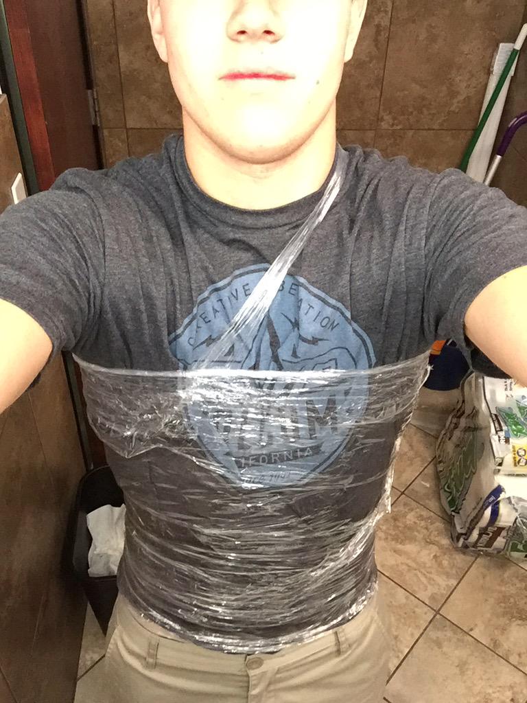 TannerJHaas's tweet photo. ... When I said I wish I had an extra shirt today at work... #thingsmybossdoes http://t.co/iBlbmQEriK