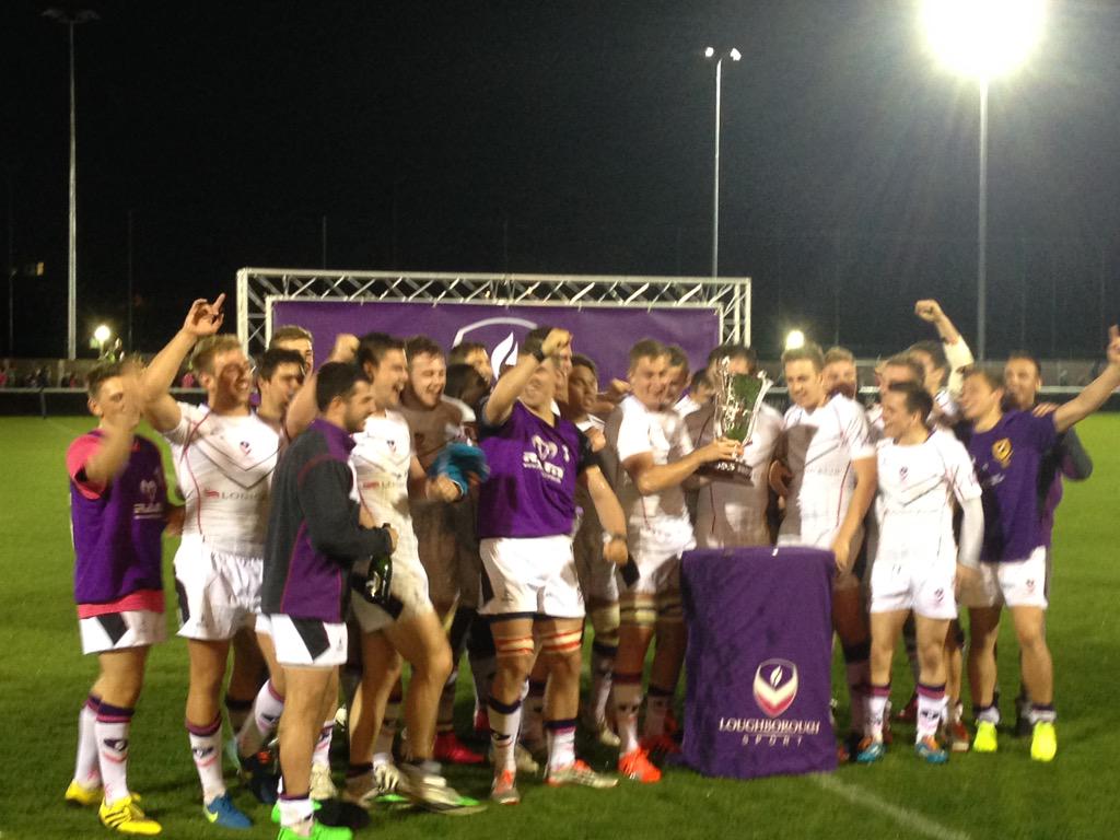 LboroSport's tweet photo. .@Lufbrarugby collecting the 1909 Cup in the latest #WorldVarsity http://t.co/xRDEBUedXP