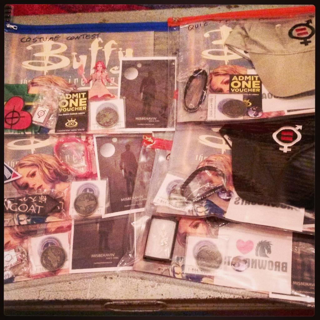 We're just sitting over here, getting prize packs for Saturday ready!