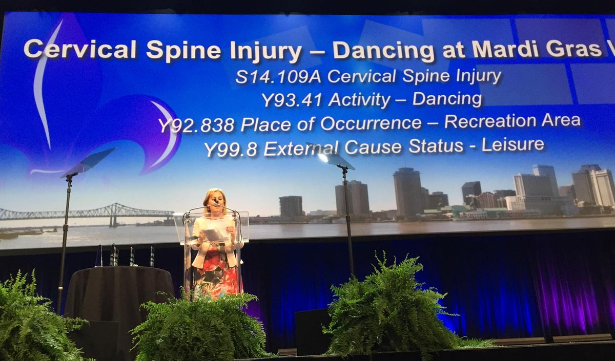 debgreen_InfGov's tweet image. #ahimacon15 #icd10matters Casey Birnbaum using #CodeCheck for ICD10CM Code- Back Strain due to Mardi Gras head dress