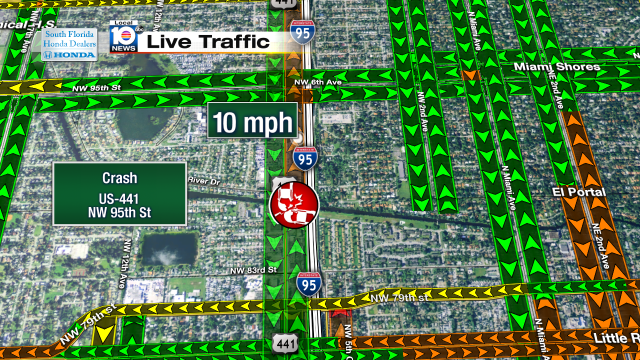 Crash on US-441 at NW 95th St. Speeds at 10mph #traffic #miami @JeniseFernandez http://t.co/O4lcXOBA0Q