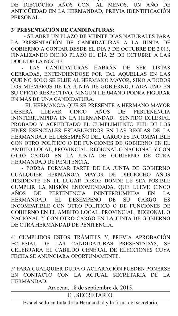 IHS_Aracena's tweet photo. Convocatoria de elecciones a la junta de gobierno de la Hermandad de Ntro Padre Jesús http://t.co/KBQ6xIKiHh