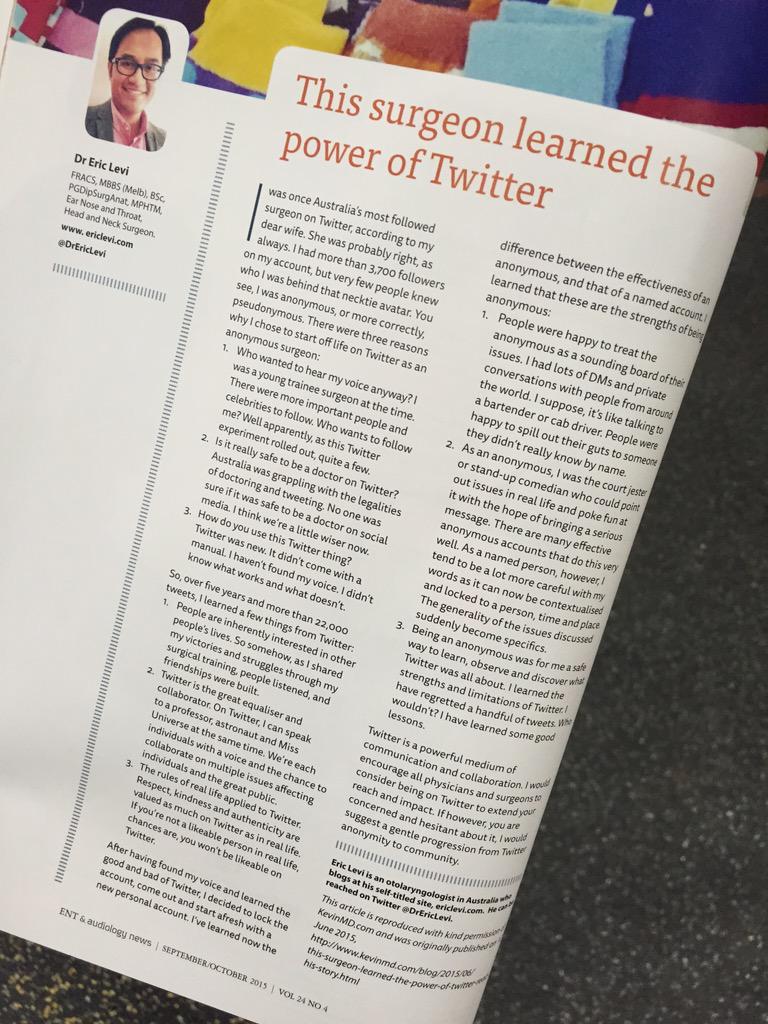drnickENT's tweet photo. Nice write up @DrEricLevi in @ENT_AudsNews about power of @twitter as "powerful communication &amp; collaboration" tool http://t.co/E3GQKHqCdL