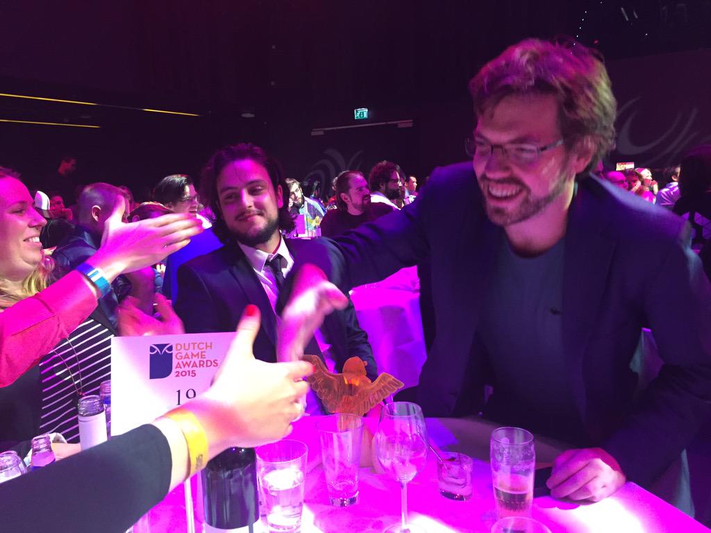 ellisinwonderla's tweet photo. Me at the Best table full of awards at #dutchgameawards !!! @FlavourBV &amp; @Monobanda @ActiveCues @WarChildHolland http://t.co/s1l0wzNZn4