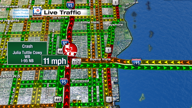 Crash on Julia Tuttle Cswy WB at I-95 NB. Speeds at 11mph #traffic #miami @JeniseFernandez http://t.co/OoBjWLUw6w