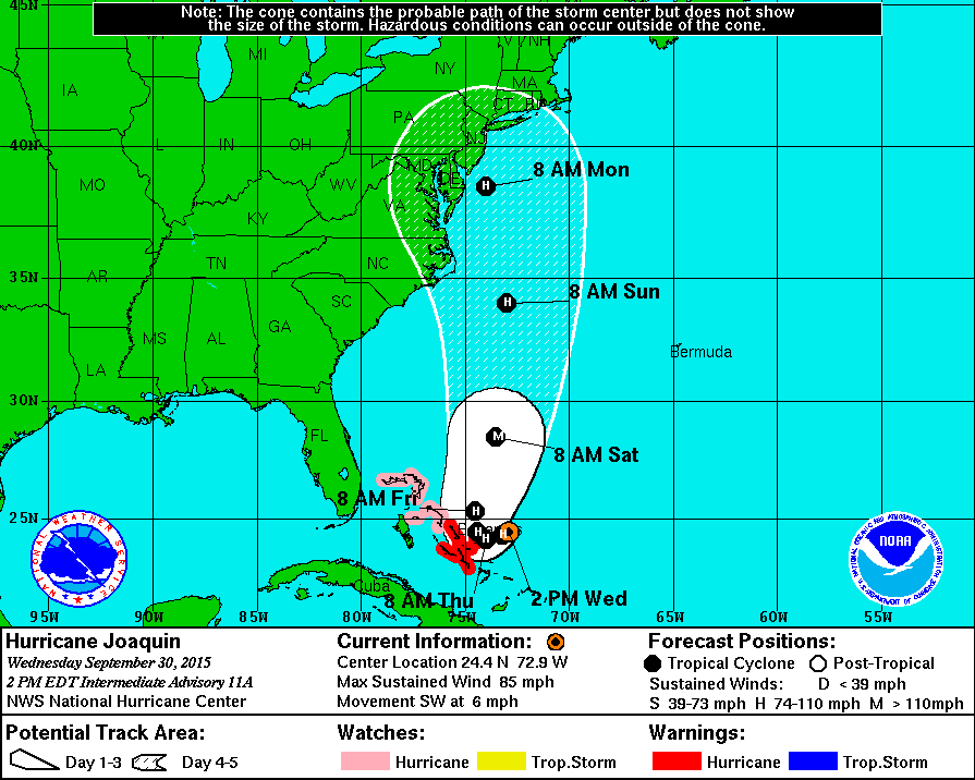 DaveJordanWITN's tweet photo. Latest track on Hurricane Joaquin from the NWS.  What is all means for us just ahead at 5, 5:30 &amp; 6. http://t.co/cd2BFkzT3q
