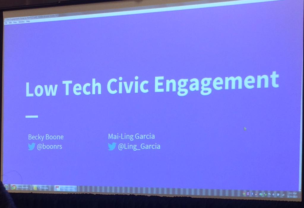 jwaggo's tweet image. Wish every #civictech conversation spent time on low-tech #techdivide #cfasummit @boonrs @Ling_Garcia