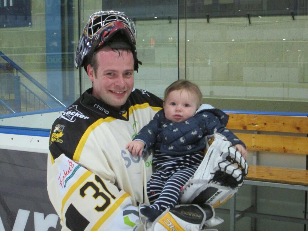 AlanLevers's tweet photo. Hudson at his 1st Ice Hockey match! #DontDropTheBaby http://t.co/eEJzzrSnj0