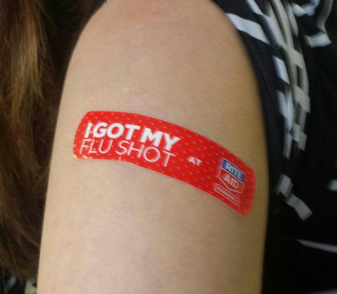 Pharmacy_Times's tweet photo. We #ThankAPharmacist from @riteaid who provided #flu shots for our staff today! (@KatieEditor pictured here) http://t.co/IMw34z266R
