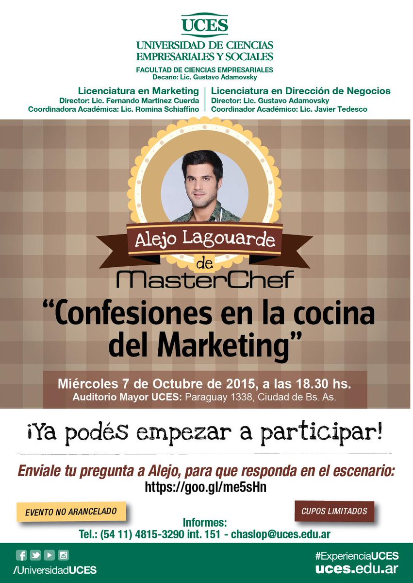 universidaduces's tweet photo. "Confesiones en la cocina del Marketing" con #AlejoMChef, ganador de @MChefOficial. https://t.co/VJ5WqOfB3M http://t.co/rwHhCRZLvO