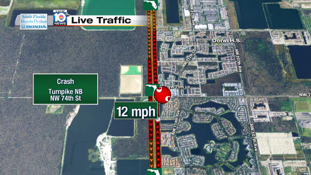 Crash on Turnpike NB at NW 74th St. Speeds at 12mph #traffic #miami @JeniseFernandez http://t.co/Lo0YgjsOwc