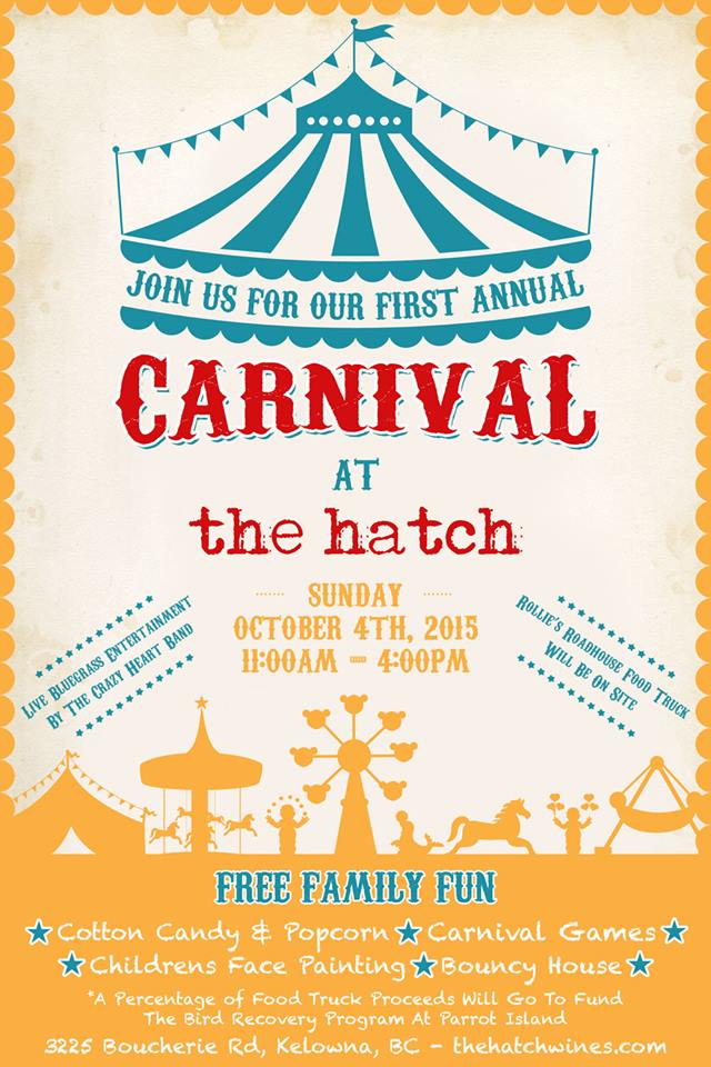 WestWineTrail's tweet photo. A carnival is coming to town! It will be fun to see what @HatchWines has planned during #FallWineFest! #BCWine http://t.co/ENrFq5Fubl