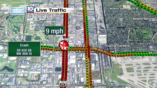 Crash on SR-826 SB at NW 36th St. Speeds at 9mph #traffic #miami @JeniseFernandez http://t.co/DdDH8kOBSz