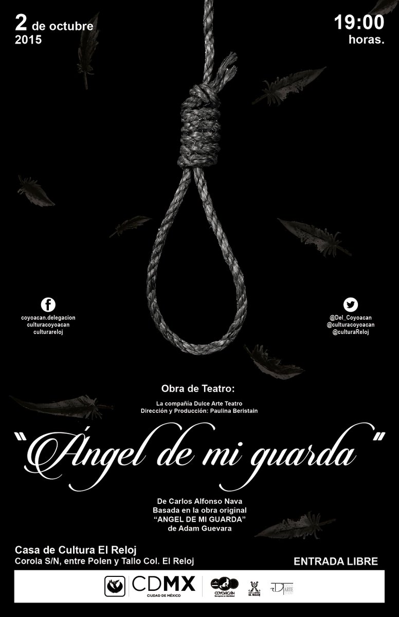 CulturaReloj's tweet photo. @Del_Coyoacan Obra de teatro: "Ángel de mi guarda" en Casa de @CulturaReloj, viernes 02 de octubre, 19:00 horas. http://t.co/fitQxIoCPI