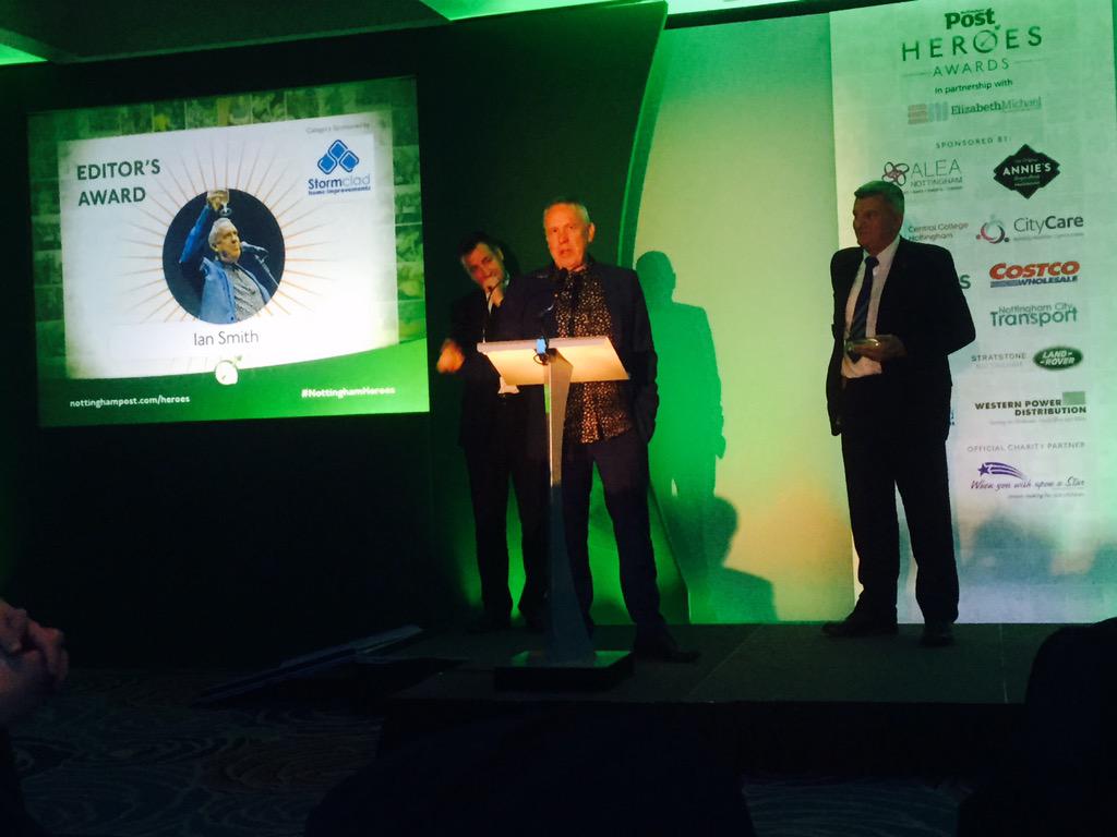 The (retired) @tvworkshopnottm big dog Ian Smith accepts Editor's Award #NottinghamHeroes