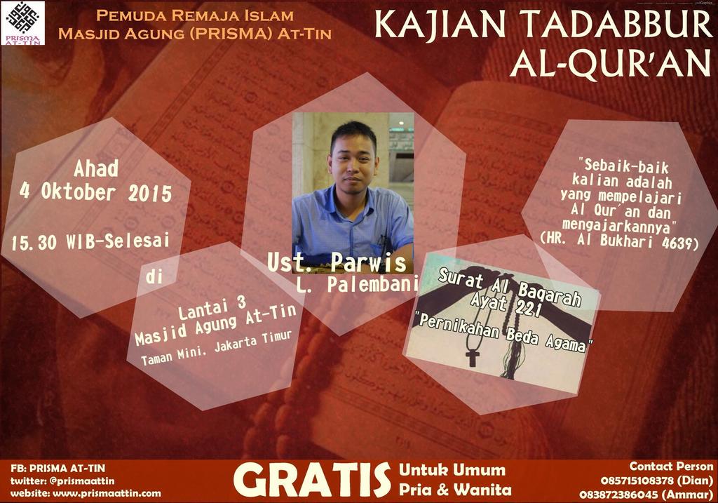 Tadabur Quran  Ahad 4 Okt'15 bada Ashar di LT3 Mesjid Attin. QS Albaqarah 221. Gratis utk umum <a href="/lulususanti/">lulu susanti</a>