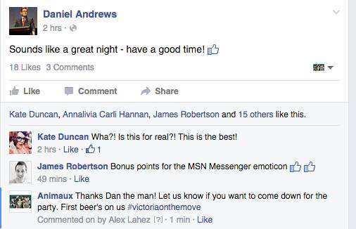 Buddy boy <a href="/DanielAndrewsMP/">Dan Andrews</a> is stoked about tonight's gig at <a href="/dingdongmelb/">Ding Dong Lounge</a>! Stimulate the economy with us from 9pm