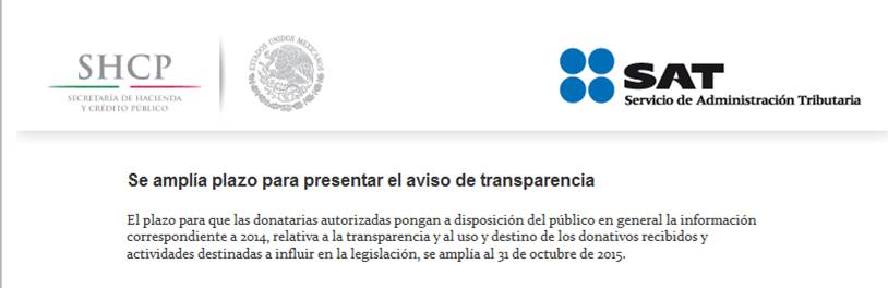 JAP_CDMX's tweet photo. A todas las Donatarias Autorizadas, el @SATMX amplia el plazo para el aviso de transparencia. http://t.co/LPEpJMRcw6