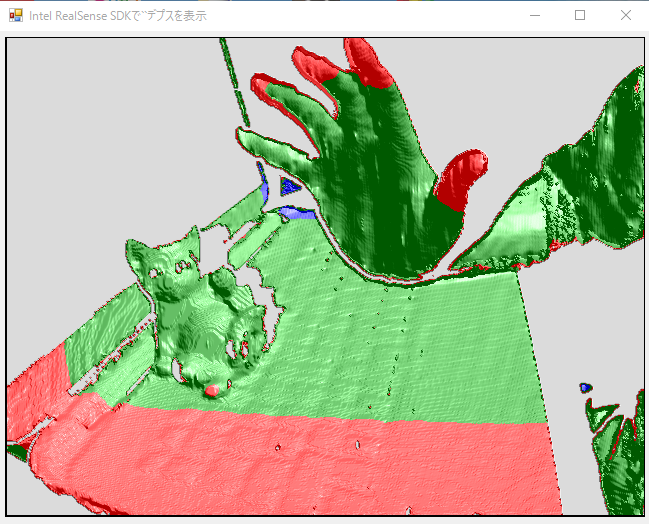NeoTechLab's tweet image. #RealSense だが、これだけ近距離で撮影しても手の皺が見えない。やはり #KinectV2 の方が距離分解能は高いのだな。