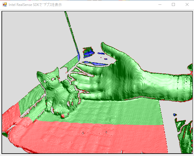 NeoTechLab's tweet image. #RealSense だが、これだけ近距離で撮影しても手の皺が見えない。やはり #KinectV2 の方が距離分解能は高いのだな。
