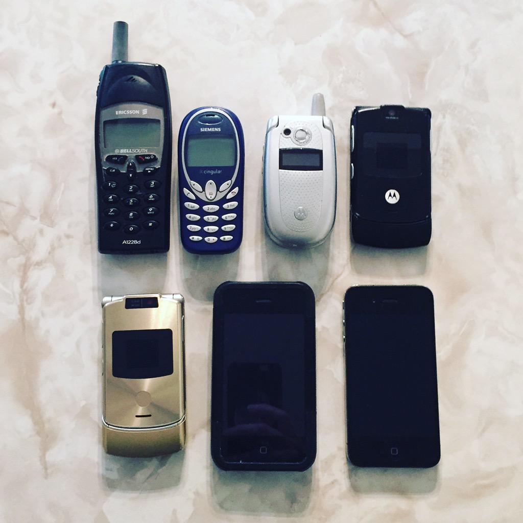 hsaxon's tweet photo. #PhoneEvolution! Cleaning house & realizing that I might be a #packrat. http://t.co/AdT2DY2uZo