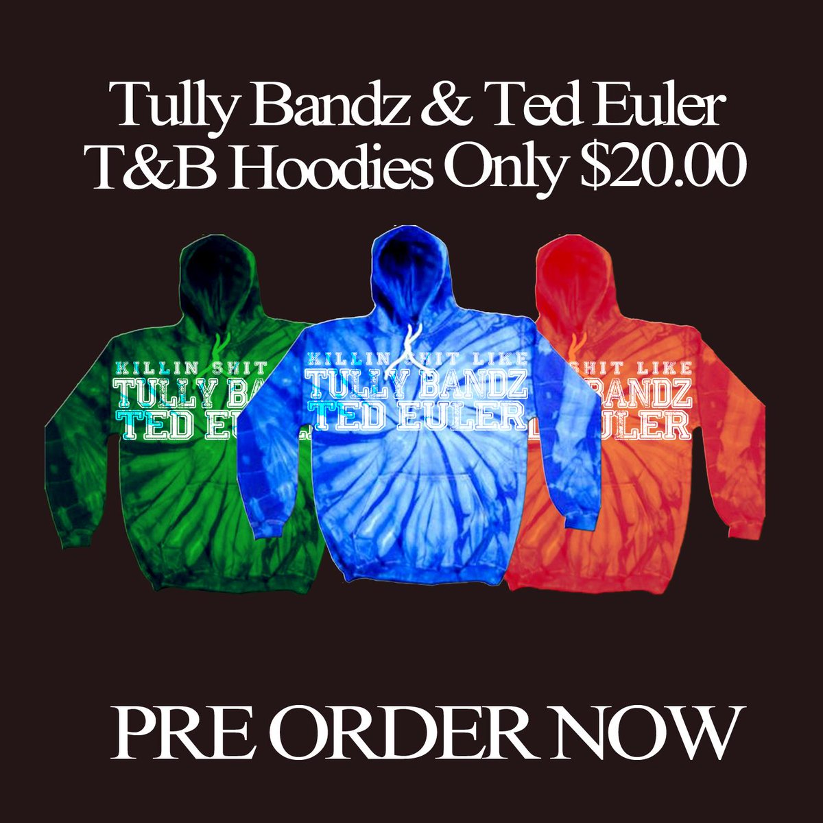 TullyBandz's tweet photo. Hoodies on the way!!
PRE ORDER NOW!!
#LetsGetIt #TullyBando #TedEuler #1999 http://t.co/G33IZVikLB