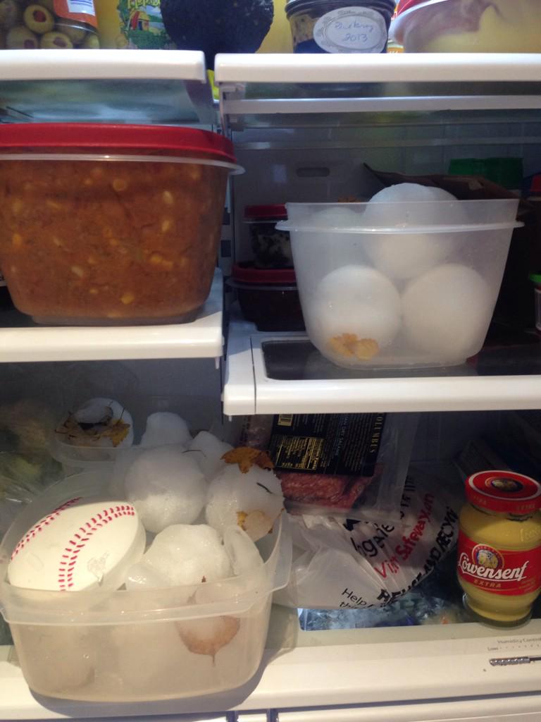 Megan_Lierman's tweet photo. Three @rubbermaid containers of #snowballs in my #fridge. Kids are excited for first snowfall! #boymomproblem #aklife http://t.co/MB2LvhWs2N