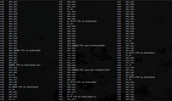 x86 SUB is turing complete, so here's the SUBfuscator - compiles C into subs, and only subs: github.com/xoreaxeaxeax/m…