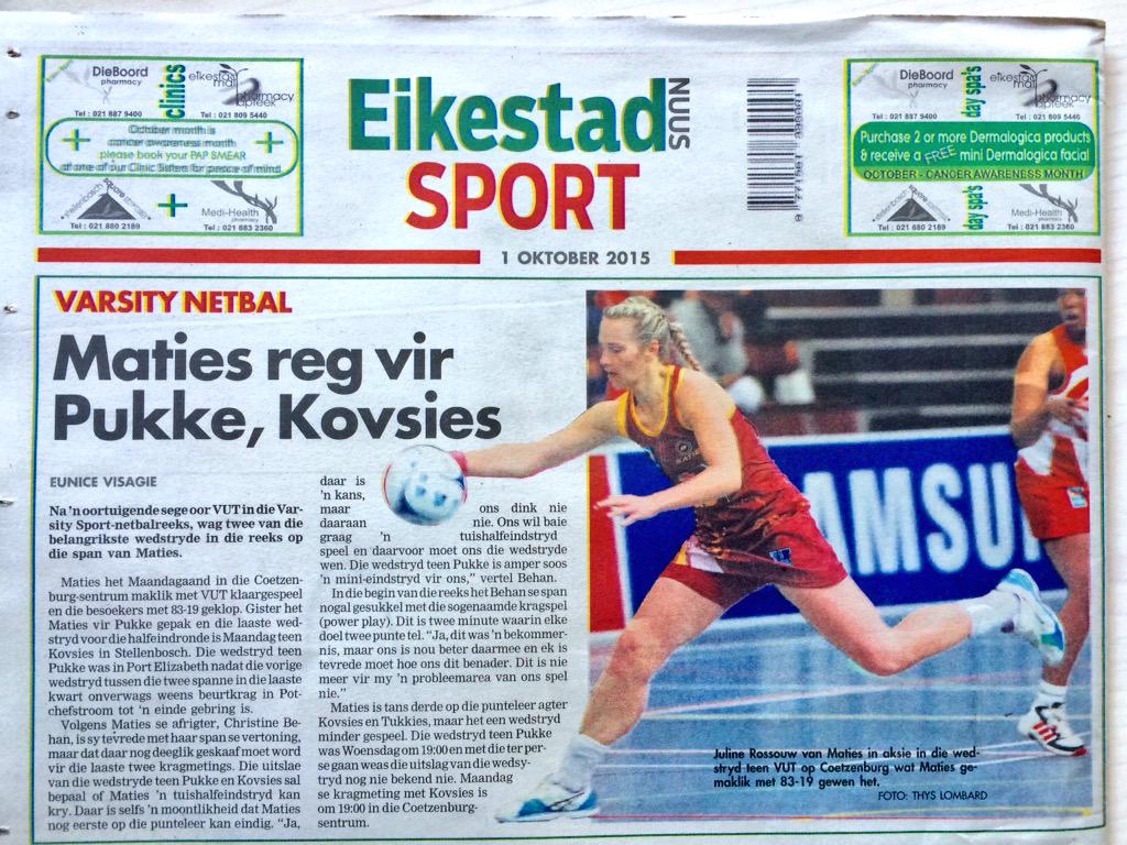Back page <a href="/Eikestadnuus/">Eikestadnuus</a> <a href="/varsitysportsSA/">Varsity Sports</a> <a href="/Netball_SA/">Netball South Africa</a> @MatiesHP <a href="/MatiesNetball/">Maties Netball</a> <a href="/DorflingT/">Dorfling Terblanche</a> <a href="/DuitserBosman/">Duitser Bosman</a> <a href="/trentkey85/">Trent Key</a>