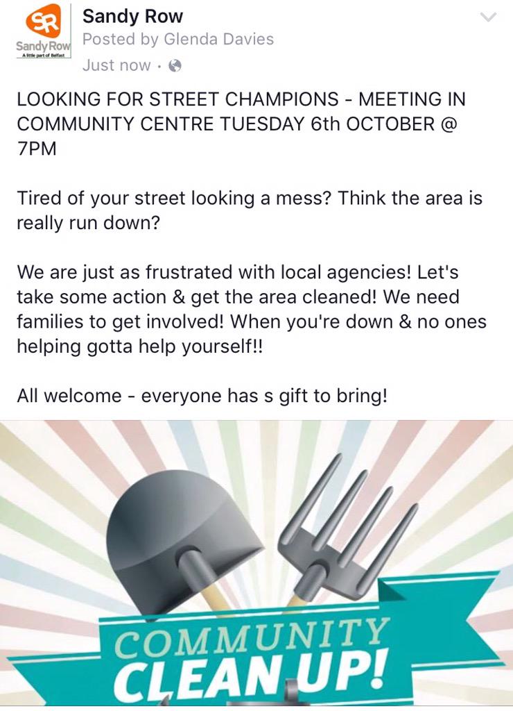 TheRowYouKnow's tweet photo. Your Community needs you!! Street Champions wanted for Community Clean Up! Meeting 7pm next Tuesday - all welcome! http://t.co/2HirDZGj9X