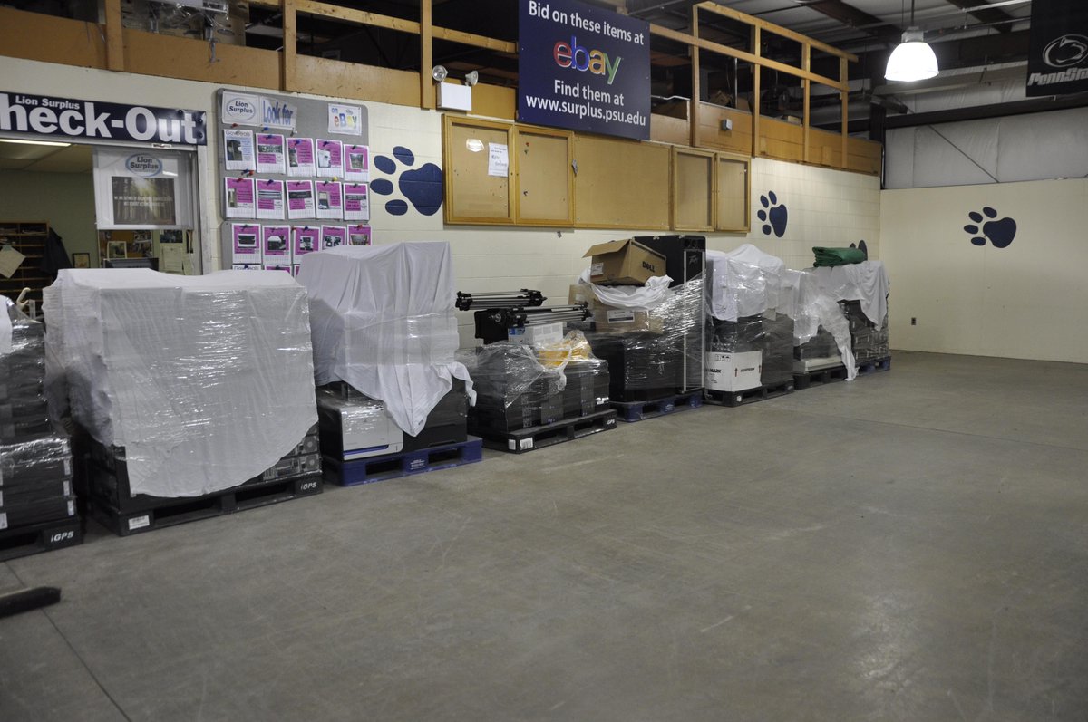LionSurplus's tweet image. It's October 1st and that means it is time for our #computerauction. Look at all of those skids! #PSU #computers