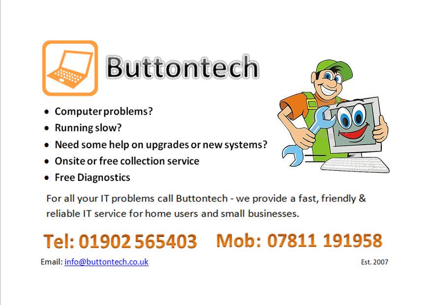 buttontech's tweet image. Top Notch Wolverhampton I.T repair specialist!  repairs & sells all PCs Laptops, printers. etc.. call Buttontech!