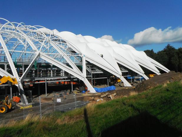 Work at Oriam: Lots of progress being made @oriamscotland with the PVC roof being constructed. #nowindplease