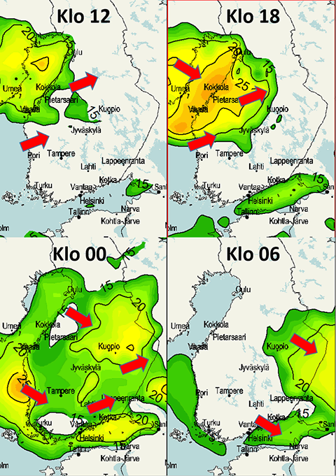 meteorologit's tweet photo. #Valio-#myrsky'n pe-la myrskypuuskien ajoitus &amp; tuulen suuntaa #syksy. Eino-myrsky muistissa? http://t.co/kU1AgEJ3dY http://t.co/6BC0LyptBu