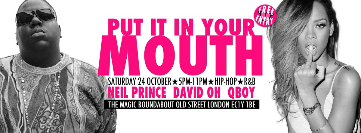 Come to our free sister party: Put It In Your Mouth <a href="/burgerbear/">Burger Bear HQ</a> #MagicRoundabout Sat 24 Oct FACEBOOK.COM/EVENTS/4975156…