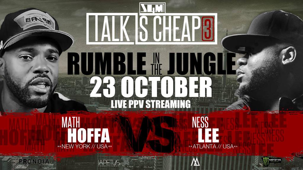 Scrambles4money's tweet photo. TALK IS CHEAP 3 @MATHHOFFA vs @NessLee - RUMBLE IN THE JUNGLE - 23 OCT - MORE DETAILS COMING #TIC3 http://t.co/zGT3U2uiK1