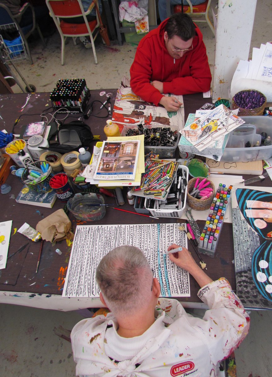 GoodwillArt's tweet photo. Jim Birnie and Brian Davis hard at work. http://t.co/YJp5TY52qS