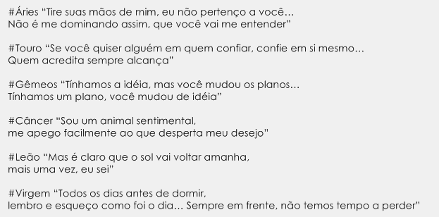 _CaoDorgado's tweet photo. Trechos do Legião Urbana para cada signo 1/2 https://t.co/9uJP6C33mQ